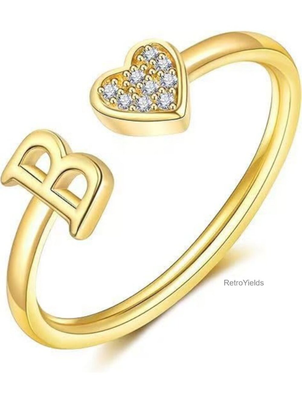 14K Gold Plated Initial Ring Adjustable Stackable Letter A-Z